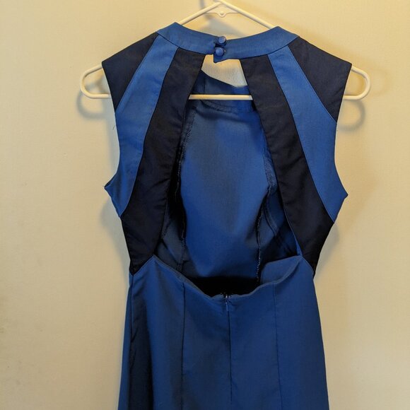 ASOS Dark Blue Sleeveless Career Style Bodycon Dress Mesh Contrast Open Back - Picture 7 of 9